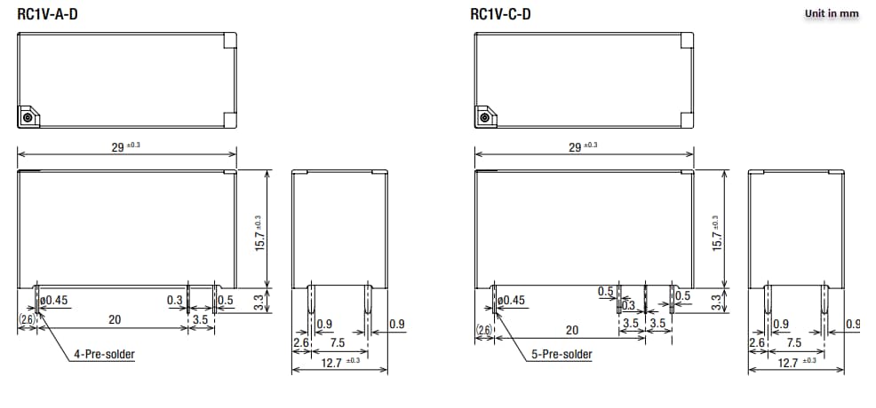 Mechanical Drawing - IDEC RC Series PCB Relays