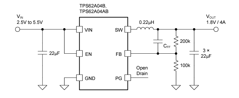Application Circuit Diagram - Texas Instruments TPS62A04xB Buck Converters