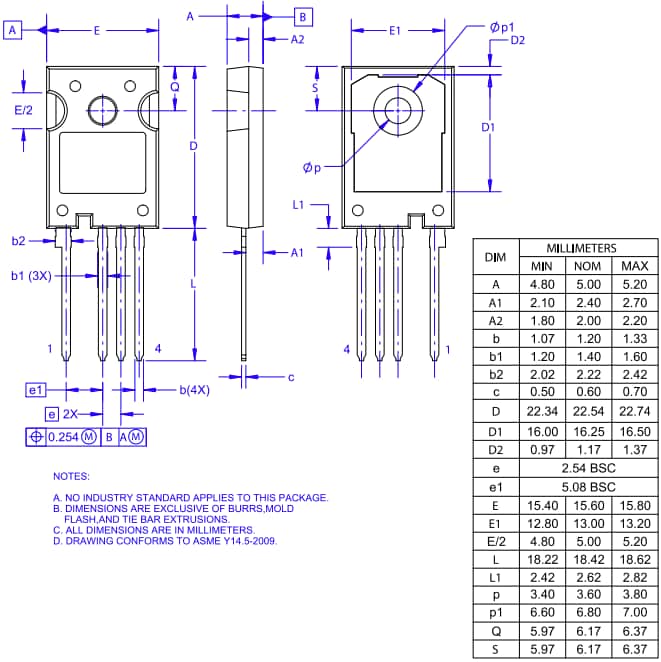 Mechanical Drawing - onsemi NTH4L018N075SC1 N-Channel SiC MOSFET