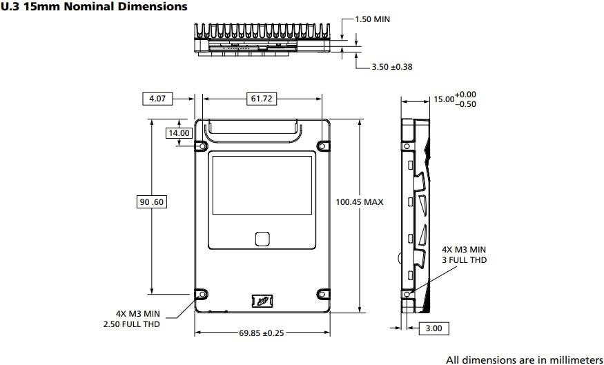 Mechanical Drawing - Micron XTR NVMe™ SSDs