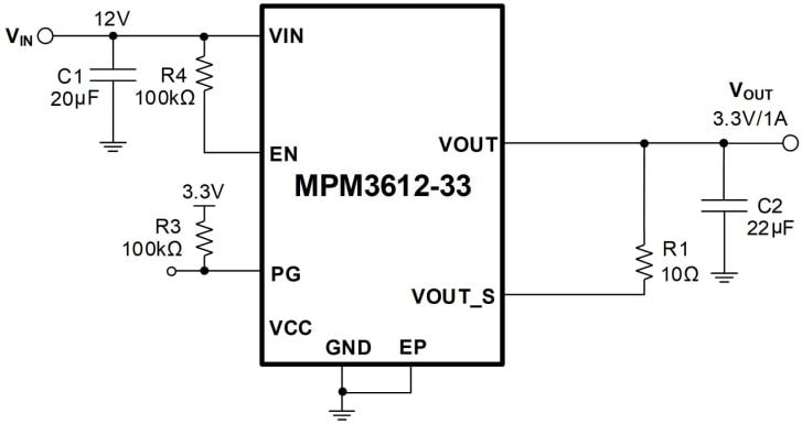 Application Circuit Diagram - Monolithic Power Systems (MPS) MPM3612-33 Power Module Converters
