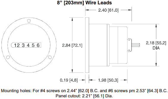 Mechanical Drawing - Trumeter 710 Series Electromechanical Hour Meters