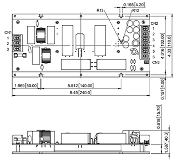 Mechanical Drawing - Cincon PDF700S 700W AC/DC Power Supplies with PFC