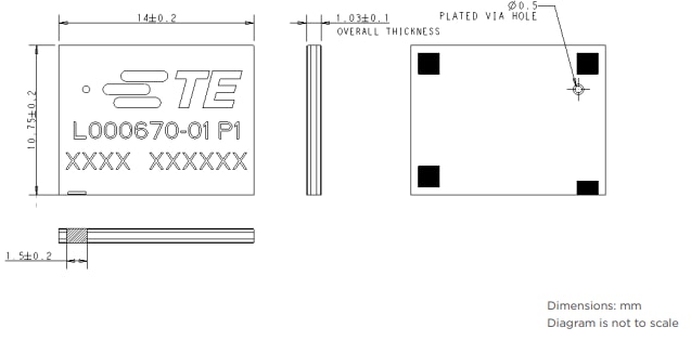 Mechanical Drawing - TE Connectivity / Linx Technologies L1/L5 Splatch GNSS Chip Antennas