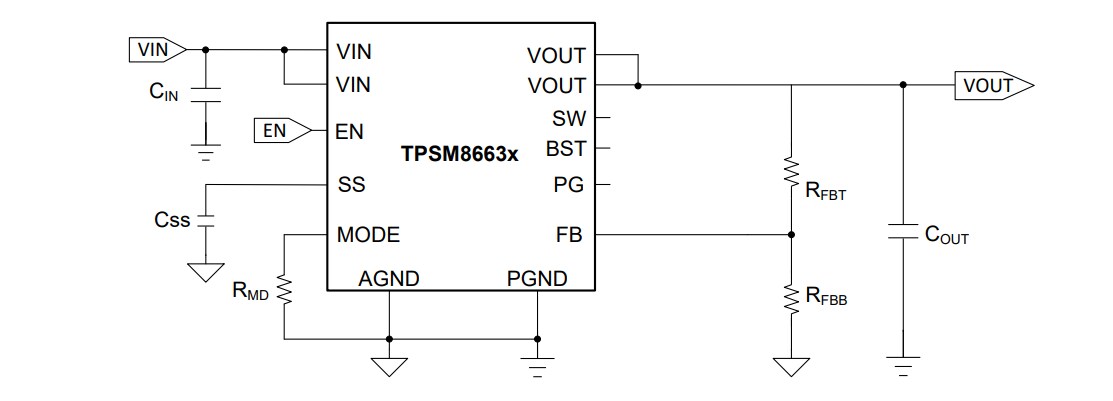 Schematic - Texas Instruments TPSM8663x Synchronous Buck Power Modules