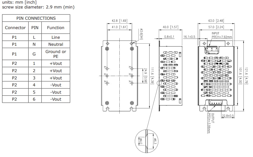 Mechanical Drawing - CUI Inc VGSM-250C AC-DC Power Supplies