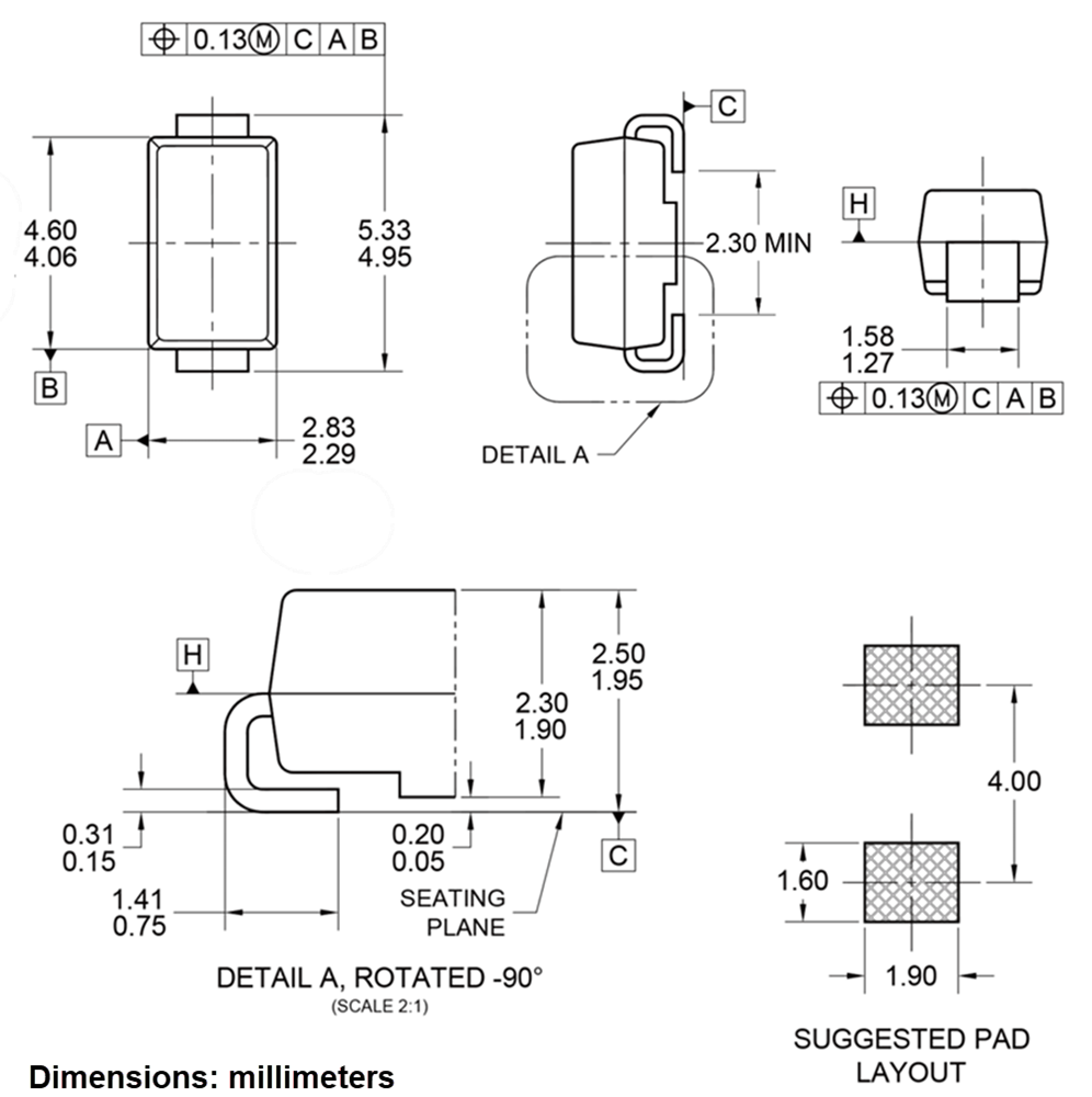 Mechanical Drawing - Taiwan Semiconductor GS2ZA 2A 2000V Rectifier