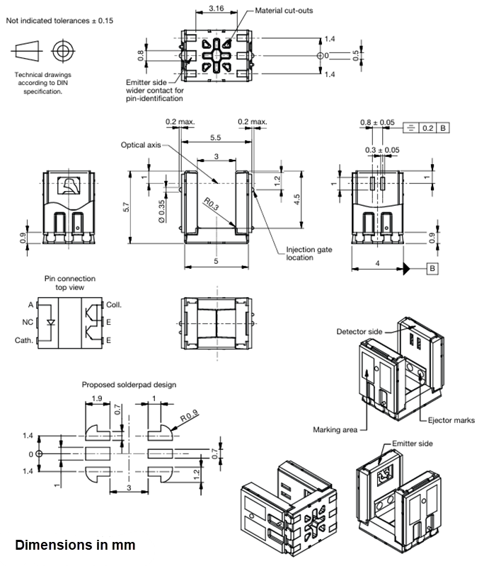 Mechanical Drawing - Vishay Semiconductors VT17x Transmissive Sensors