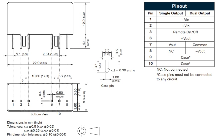Mechanical Drawing - TRACO Power TMR 10WIR 10W DC/DC Railway Converters