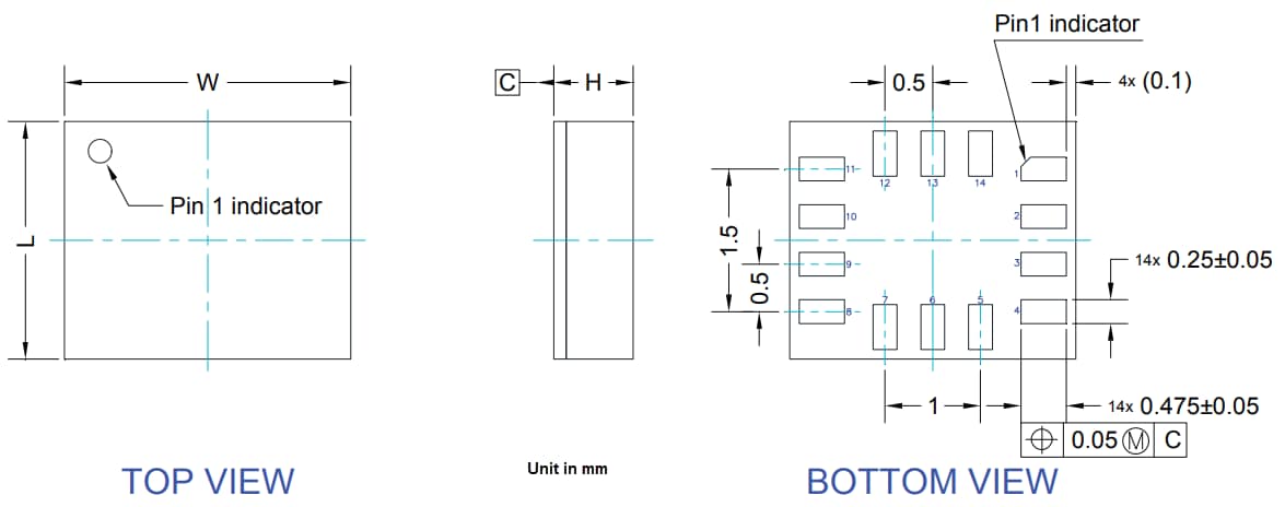 Mechanical Drawing - STMicroelectronics IIS3DWBG1 Vibration Sensor