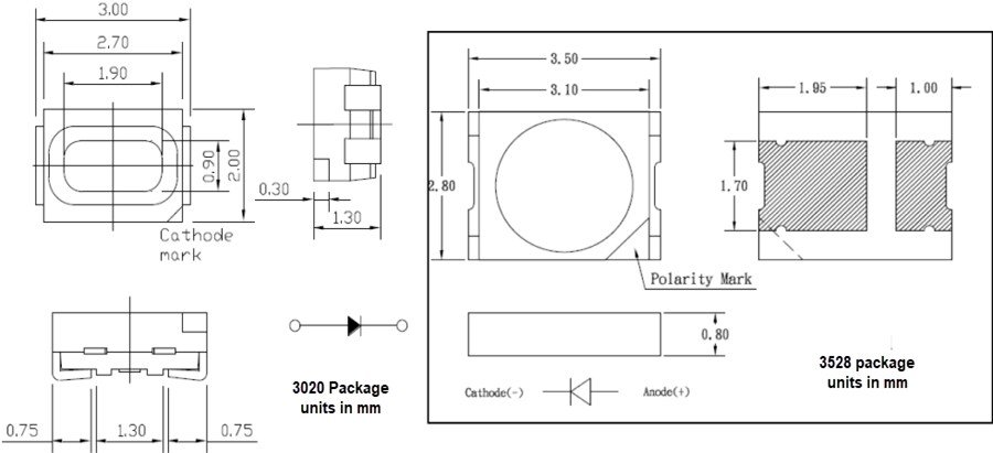 Mechanical Drawing - BIVAR Single Color PLCC LEDs