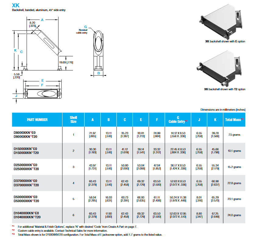 Mechanical Drawing - Positronic X-Hood One-Piece Banded D-Sub Backshells