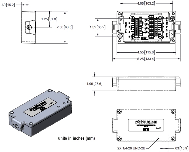 Mechanical Drawing - PolyPhaser IXG-05 Lightning Surge Protector