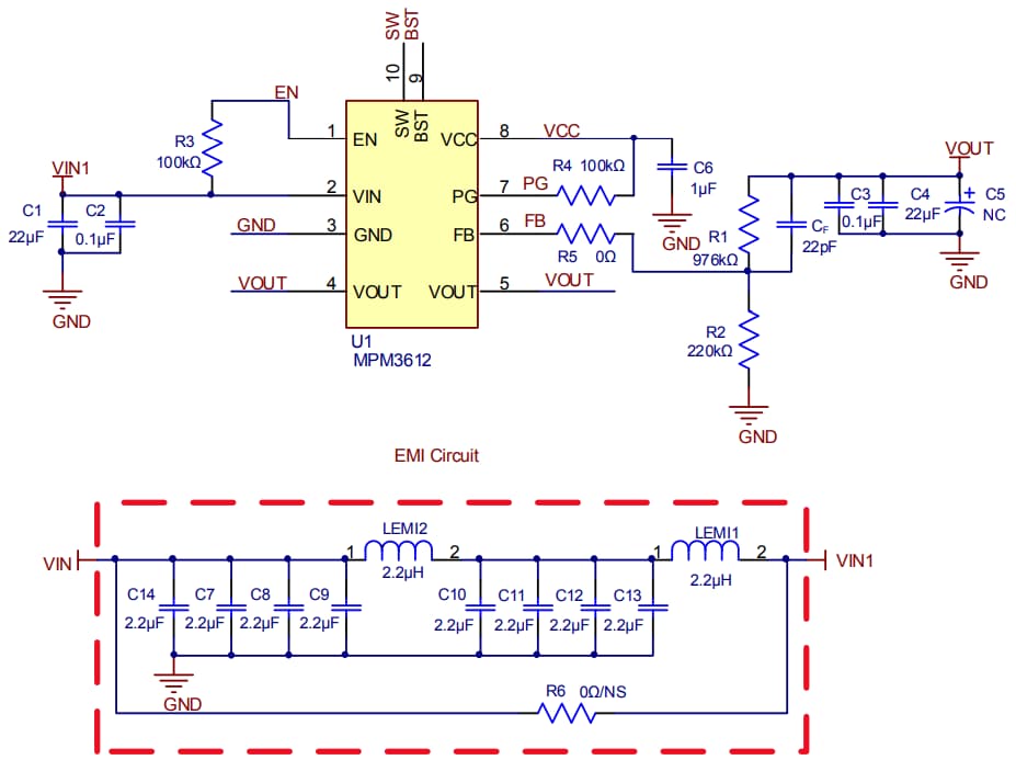 Schematic - Monolithic Power Systems (MPS) EVM3612-LQ-00A Evaluation Board