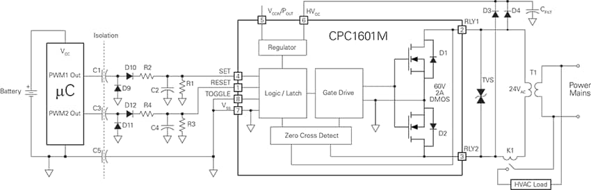 Application Circuit Diagram - IXYS Integrated Circuits CPC1601M 1-Form-A Solid State Latching Relay