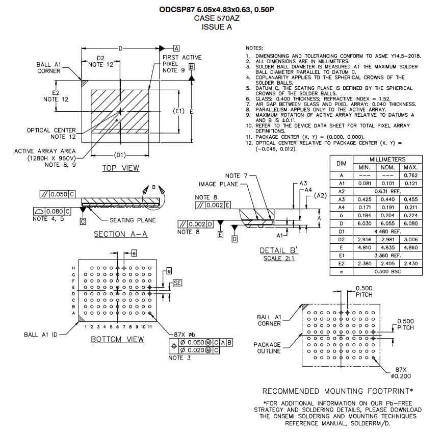 Mechanical Drawing - onsemi AF013x Hyperlux™ ID 1.2MP iToF Sensors