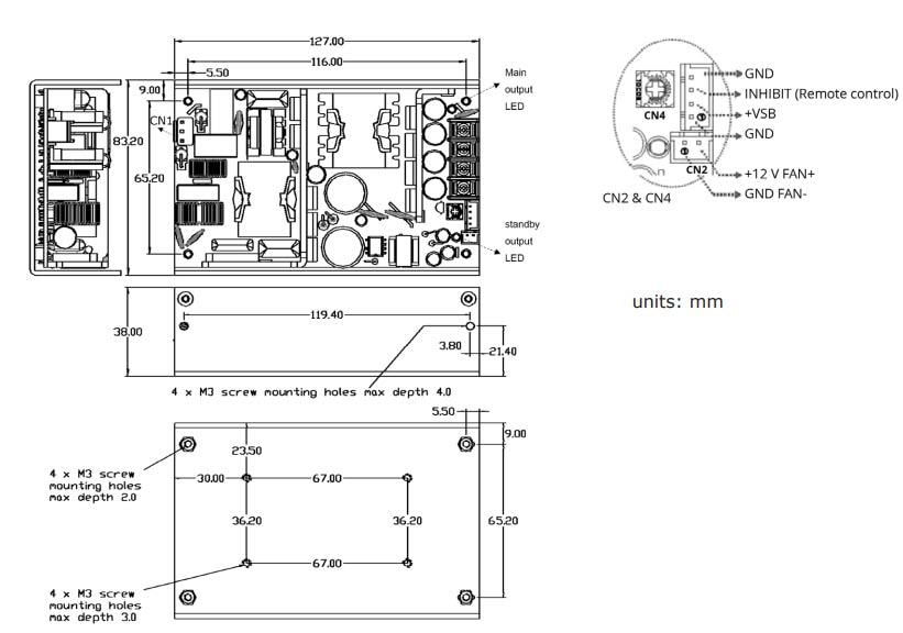 Mechanical Drawing - CUI Inc VOF-280B AC-DC Power Supplies