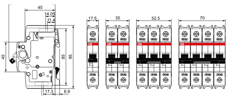 Mechanical Drawing - ABB System pro M compact® SU200ML Circuit Breakers