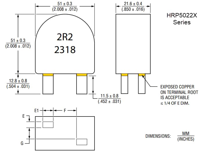 Mechanical Drawing - Bourns HRP3822x & HRP5022x Power Inductors