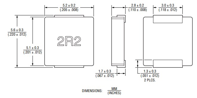 Mechanical Drawing - Bourns SRP5030HMT Shielded Power Inductors