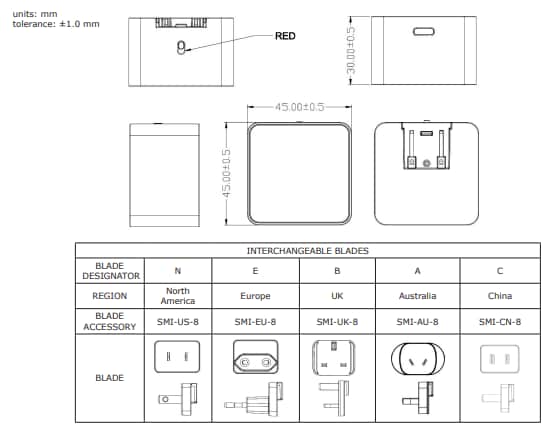 Mechanical Drawing - CUI Inc SMI30C AC-DC Wall-Mount Power Supplies