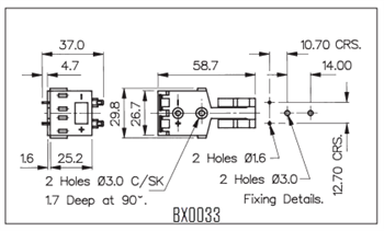 Mechanical Drawing - Bulgin BX Battery Holders