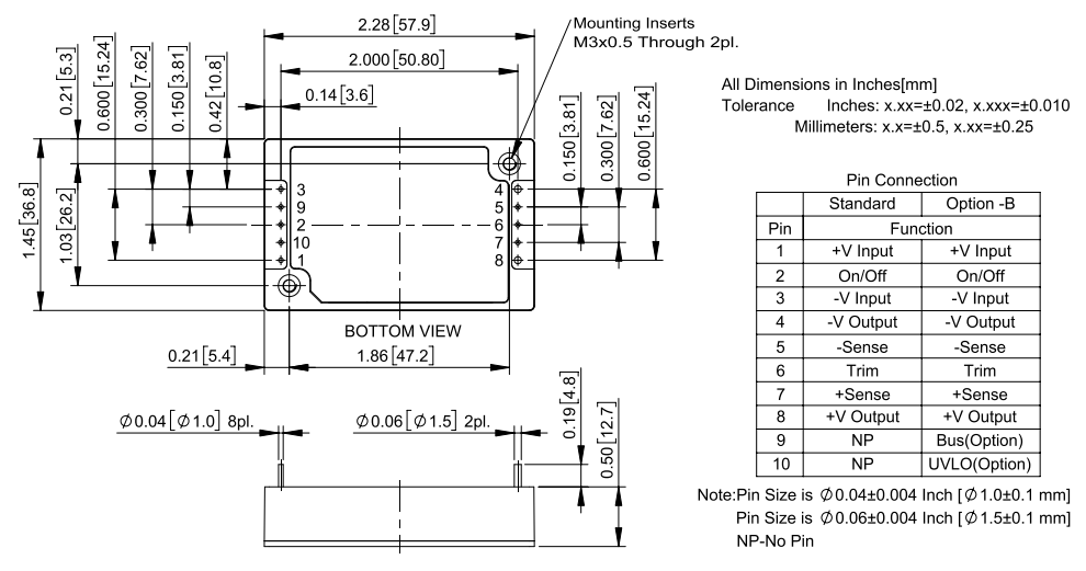 Mechanical Drawing - Cincon CQB100W8 100W 8:1 Input Isolated DC-DC Converters