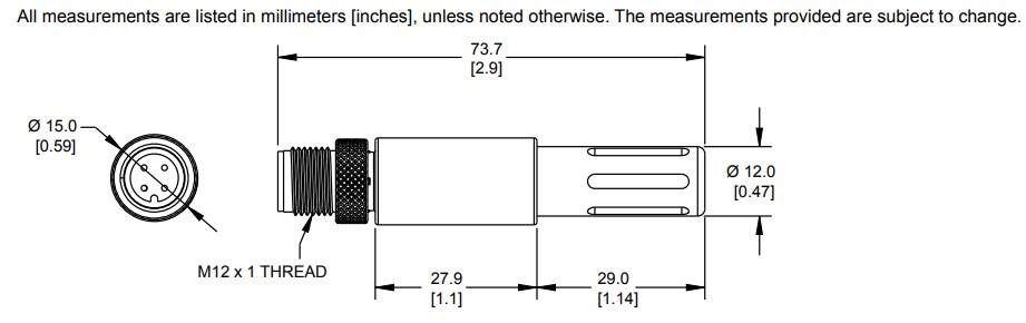 Mechanical Drawing - Banner Engineering S15S Temperature & Humidity Sensors