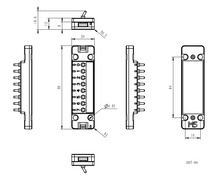 Mechanical Drawing - M5Stack U191 ByteSwitch Unit