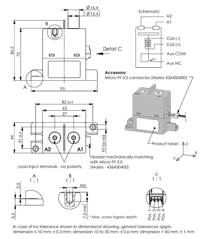 Mechanical Drawing - EPCOS / TDK HVC27-MC High-Voltage Contactors
