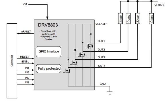 Schematic - Texas Instruments DRV8803 Quad Low-Side Driver ICs