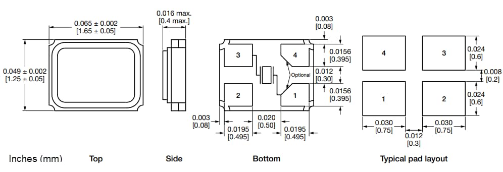 Mechanical Drawing - Vishay / Dale XT11 Surface-Mount Crystals