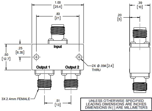 Mechanical Drawing - Pasternack PE20DV1263 2-Way Power Divider
