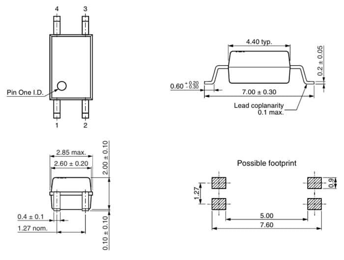 Mechanical Drawing - Vishay Semiconductors TCMT111x Phototransistor Output Optocoupler