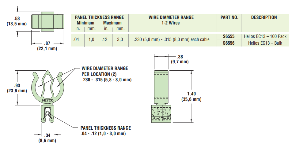Mechanical Drawing - Heyco Helios® Edge Clips