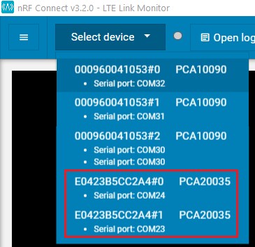 Device selection in the nRF Connect Programmer app