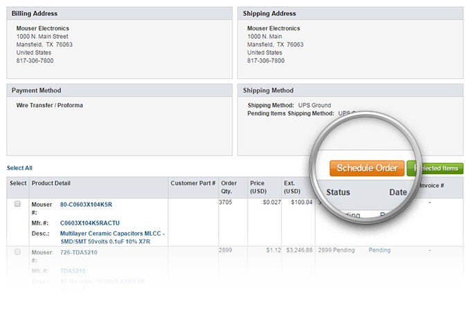 Order History Schedule Order button on Order History Page.